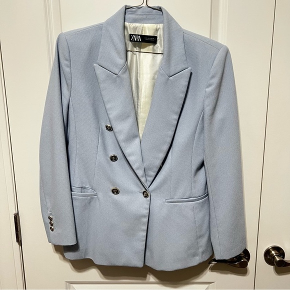 Zara Sky Blue Double-Breasted Blazer